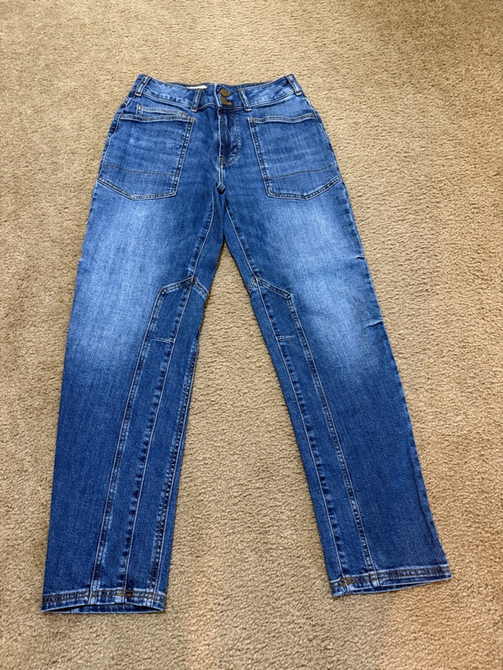 Pilcro Straight-Leg Blue Denim Jeans with Front Patch Pockets
